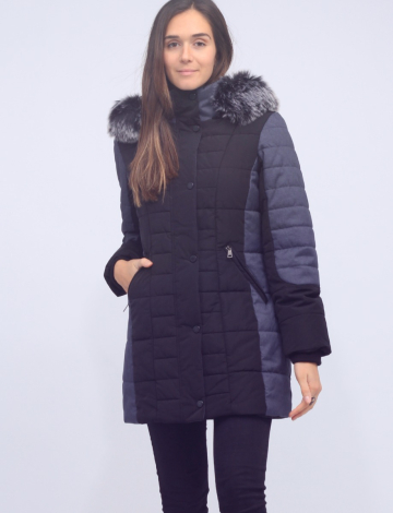 Two-Tone Feather Down Coat with Faux Fur Trim Detachable Hood by Northside