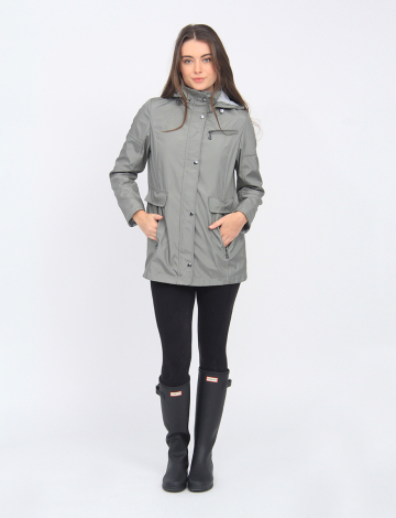 Water-Resistant Detachable Gingham Lined Hood Contrast Stitch Coat By Portrait