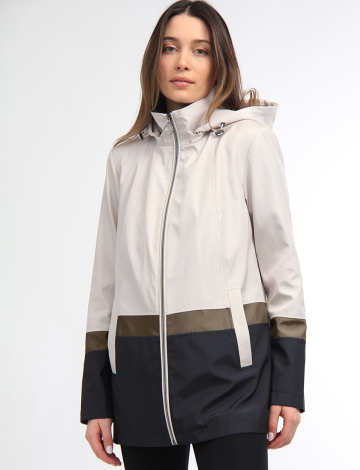 Women's Colorblock Raincoat with Removable Hood  by Portrait