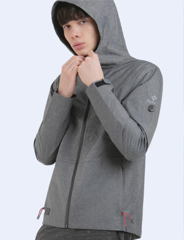 Grey Vegan Water-resistant Hooded Softshell Taped Seams Jacket by Point Zero