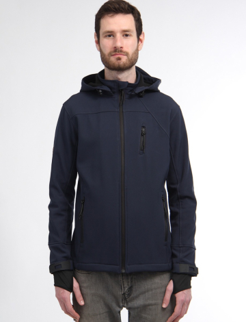 Men's Navy Vegan Wind & Water Resistant Hooded Softshell Jacket by Point Zero