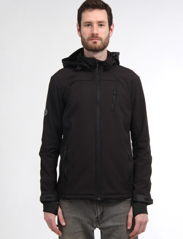 Men's Black Vegan Wind & Water Resistant Hooded Softshell Jacket by Point Zero