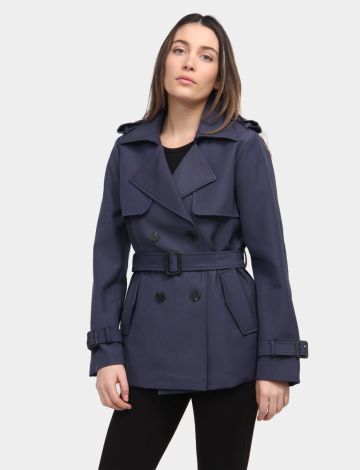 Short Belted Double-Breast Trench Coat by Point Zero