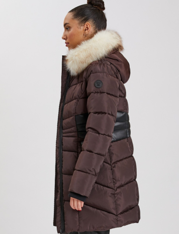 Long Eco-Down Hooded Puffer with Detachable Fur Trim by Point Zero (274-8168581 2097340 MEDIUM BROWN)