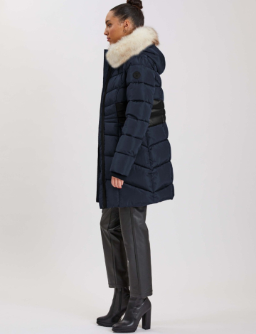 Long Eco-Down Hooded Puffer with Detachable Fur Trim by Point Zero (274-8168581 2097240 MEDIUM NAVY)