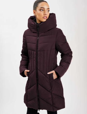Long Eco-Down Puffer with High Collar and Neck Warmer by Point Zero (274-8168608 2098220 X-SMALL BURGUNDY)