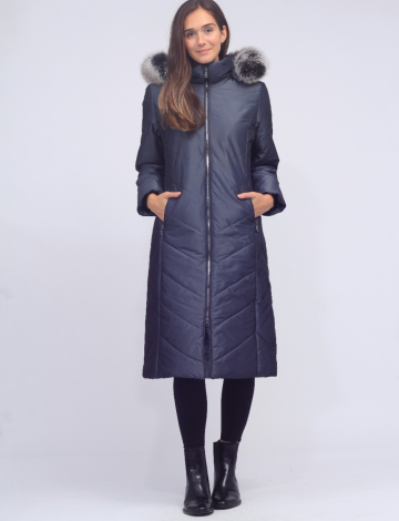 Long Quilted Puffer Detachable Fur Trim Hooded Coat by Styla