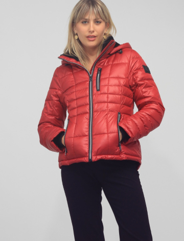 Short Mid-Weight Eco-Down PufferJacket with Removable Hood by Loop