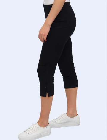Pull-On Capri Leggings with Button Side Slits by Amani Couture