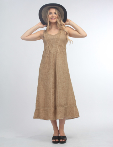 Long Linen Dress with Crossover V and Cotton Trim by Carré Noir