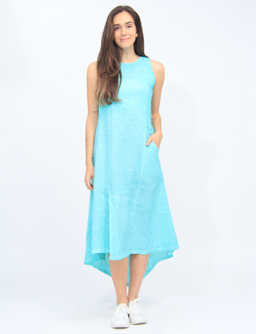 Sleeveless Linen And Knit Trim High-low Maxi Dress by Carré Noir