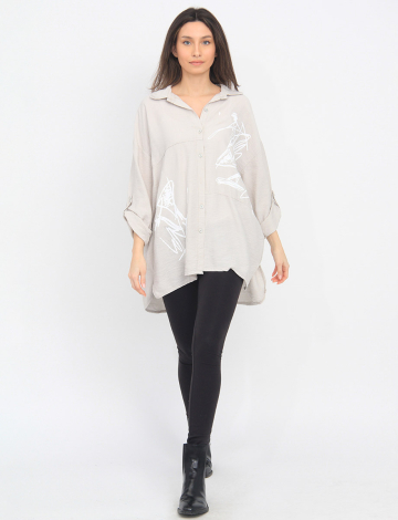 Scribble Print Button Down Oversized Shirt by Froccella