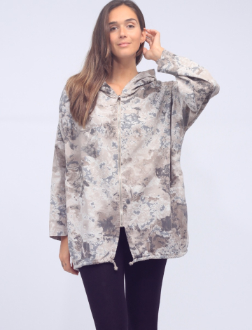 Floral Zipper Front Jacket With Adjustable Drawstring at the Hem by Froccella
