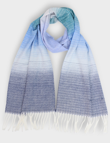 Italian Herringbone Embossed Fabric Fringed Oblong Scarf By Froccella