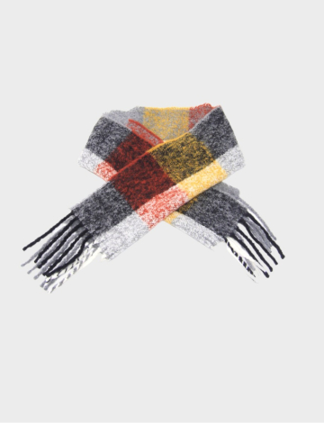 Italian plaid brushed bouclé oblong fringed scarf by Froccella