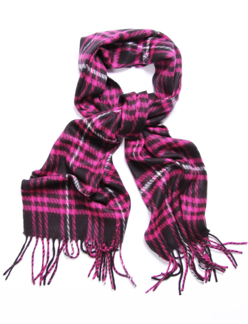 Plaid print scarf with fringe ends