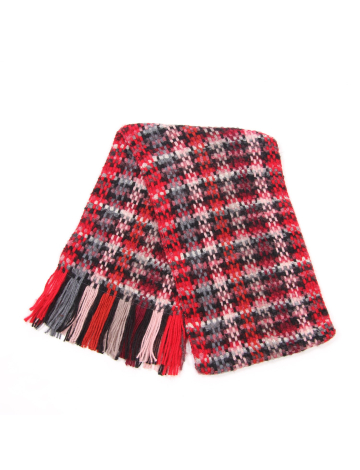 Woven plaid chunky knit scarf and fringe ends
