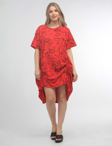 Print Dress With Drawstring Gathers for Adjustable Length By Froccella