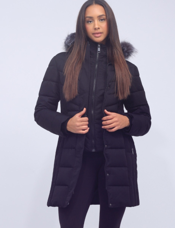 Vegan Quilted Polyloft Coat With Inner Zip-up Bib and Faux Fur Trim by Snoboll