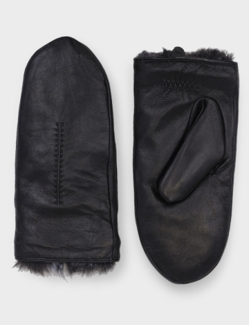 sleek genuine leather mittens with a faux fur trim by Nicci