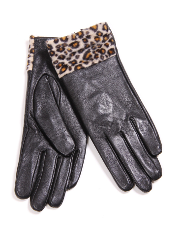 Leather gloves with leopard print trim by Nicci