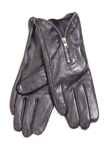 Leather gloves with zipper trim by Nicci