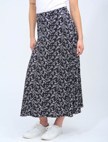 Black And White A-Line Maxi Skirt With Floral Prints by Vamp