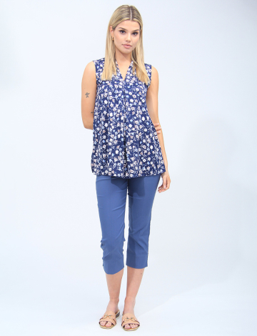 Chic Floral Sleeveless Top With Pleat On The Front By Vamp