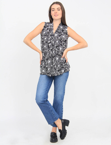Floral V-neck Sleeveless Pleat Front Blouse by Vamp