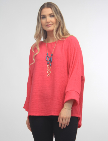 Textured Dolman Sleeve Top with Necklace by Froccella