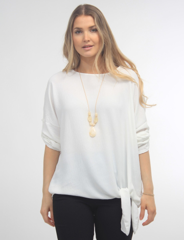 Round Neck Tie-Hem Top with Necklace by Froccella
