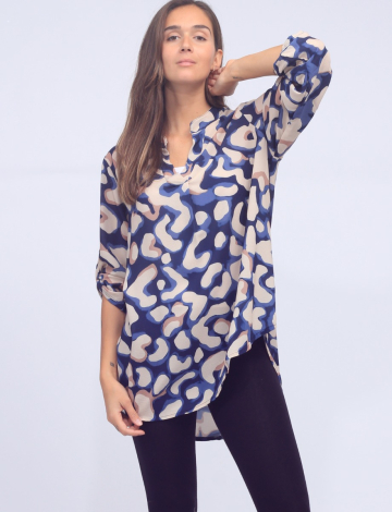 Animal Print Adjustable Long Sleeve V-Neck Blouse by Froccella