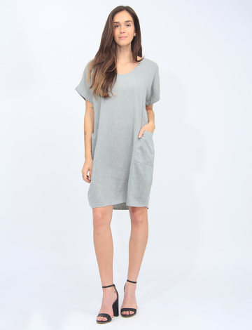 Chic Comfortable Linen-Blend Short Sleeve Dress with Pockets by Froccella