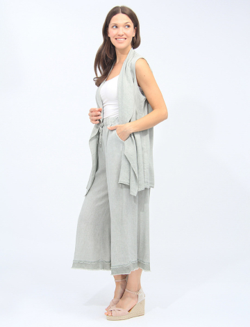 Chic Linen-Blend Solid Draped Open Front Vest By Froccella