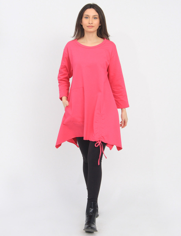 Solid Three-Quarter Sleeves Tunic with Drawstring and Pocket by Froccella
