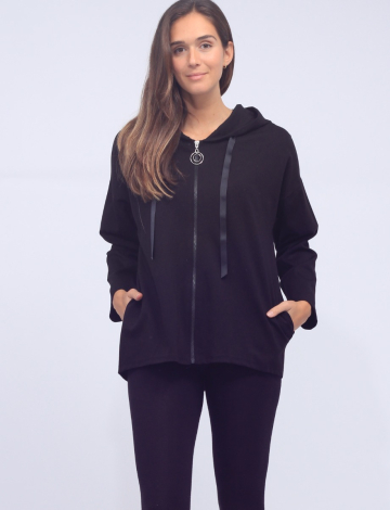 Classic Zip-Front Hoodie with Ribbon Drawstrings by Froccella