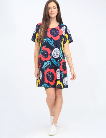 Chic Floral And Polka Dot Print Short Sleeve Straight Cut Dress by Froccella