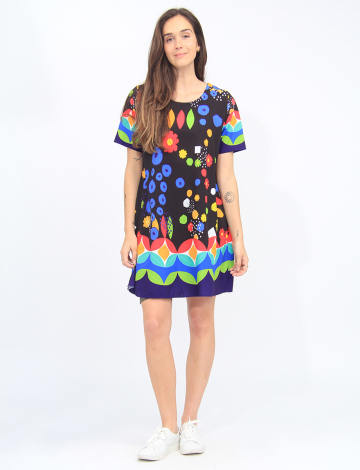 Chic Geometric Print Short Sleeve Straight Cut Dress by Froccella