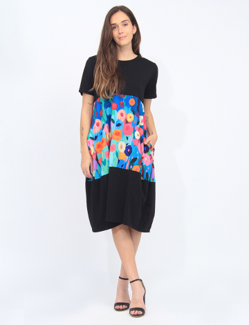 Floral Print Cotton Blend Round Neck Balloon Skirt Dress By Froccella