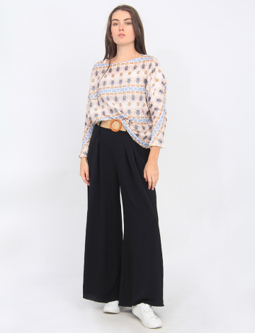 Flowy Wide-Leg Pants with Straw Belt by Froccella