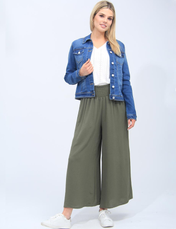 Chic Crinkle Flowy Wide Leg Pant With Elastic Waist Band By Froccella