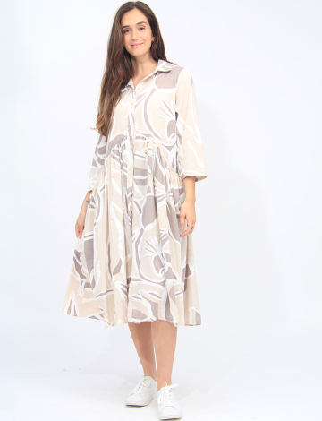 Button-Down Pleated Printed Long Shirt Dress By Froccella