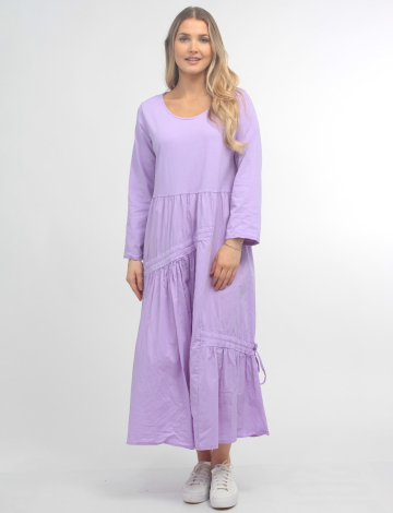Long Sleeve Solid Dress with Gathers on the Front by Froccella