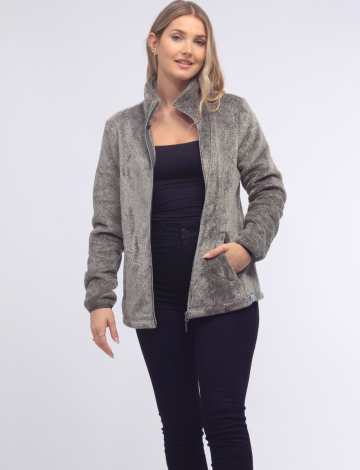 Plush Comfort Cozy High Collared Zip-Up Jacket By Free Country