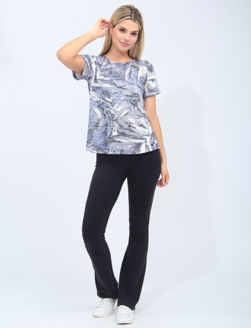 Printed Short Sleeves Crew Neck Blue Knit Tee By Mandy Evans