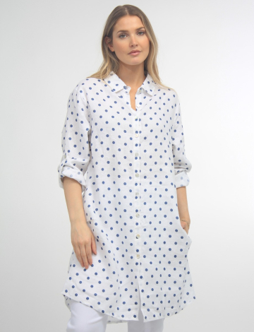 Long Linen Button-down Shirt With Polka Dots by Azucar