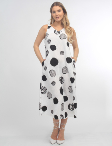 Sleeveless V Neck Dress With Circular Print by Radzoli