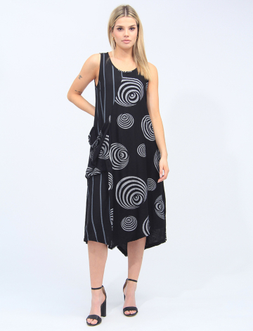 Sleeveless Patchwork Printed A-Line Dress with Pocket by Radzoli