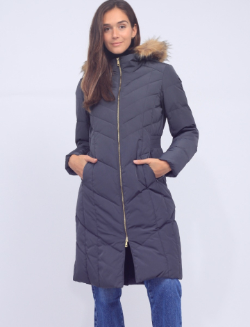 Down Zipper Front Hooded Jacket with Faux Fur Trim by Cole Haan
