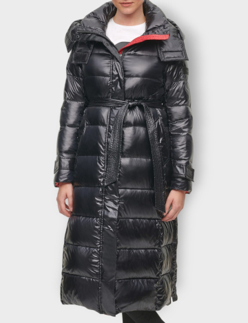 Luxurious Maxi Belted and Hooded Glossy Coat by Karl Lagerfeld